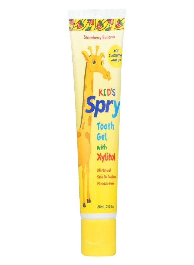 Spry Natural Xylitol Toothpaste for Baby, Toddler and Kids Age 3 Months and Up - Fluoride Free Tooth Gel, Tasty, Support Development of Emerging Teeth, Strawberry Banana 2 Fl Oz (Pack of 1)
